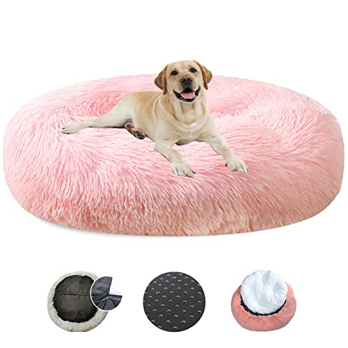 LRHRHR Haustierbett Flauschig Hundebett, Plüsch Rundes Weiches Beruhigende Hundekissen Donut Katzenbett Waschbar, Haustierbett für Katzen und Hunde-Light Brow||Ø40cm/16in von LRHRHR