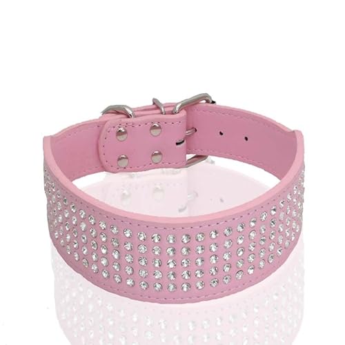 Hundehalsbänder aus PU-Leder mit Strasssteinen, 5-reihiger Diamant-Bling, for große Hunde, 5 cm breit, Hundehalsband aus Leder for große Hunde breites hundehalsband(1,XS) von LRTVAOP