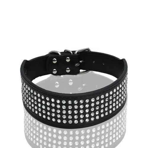 Hundehalsbänder aus PU-Leder mit Strasssteinen, 5-reihiger Diamant-Bling, for große Hunde, 5 cm breit, Hundehalsband aus Leder for große Hunde breites hundehalsband(2,S) von LRTVAOP