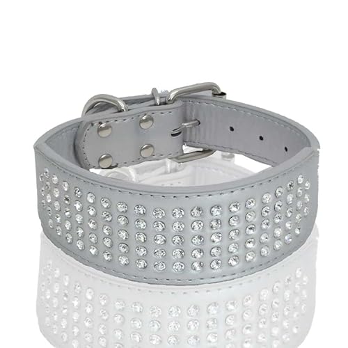 Hundehalsbänder aus PU-Leder mit Strasssteinen, 5-reihiger Diamant-Bling, for große Hunde, 5 cm breit, Hundehalsband aus Leder for große Hunde breites hundehalsband(3,XXS) von LRTVAOP