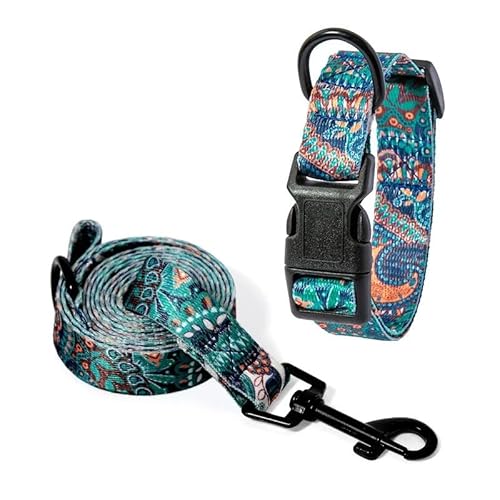 Hundehalsband und Leine im Bohemia-Stil, Set for kleine, mittelgroße und große Hunde, verstellbare Halsbänder for Welpen und Katzen, Haustierbedarf(D Set,L 29-47cm) von LRTVAOP