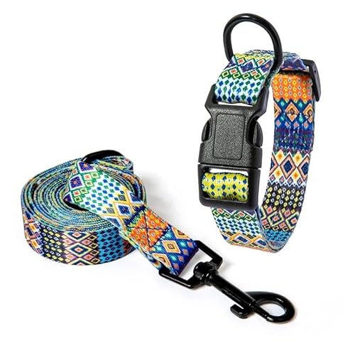 Hundehalsband und Leine im Bohemia-Stil, Set for kleine, mittelgroße und große Hunde, verstellbare Halsbänder for Welpen und Katzen, Haustierbedarf(E Set,L 29-47cm) von LRTVAOP