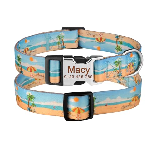 Personalisiertes Hundehalsband, bedrucktes Hundehalsband aus Nylon mit Hunde-ID und kostenloser Gravur for kleine, mittelgroße und große Hunde(Seaside Holiday 19,S 27-43cm) von LRTVAOP