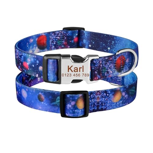 Personalisiertes Hundehalsband, bedrucktes Hundehalsband aus Nylon mit Hunde-ID und kostenloser Gravur for kleine, mittelgroße und große Hunde breites hundehalsband(Planet 21,M 32-52cm) von LRTVAOP