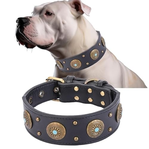 Strapazierfähiges Hundehalsband aus Leder, handgefertigtes Haustierhalsband mit Verstellbarer Schnalle, weicher und langlebiger Passform. breites hundehalsband(S) von LRTVAOP