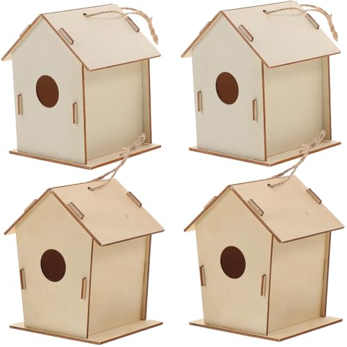 LRXIYODE 4 Stück DIY Vogelhaus Bausatz aus Holz Teilig zum Bemalen für Stabiles DIY Graffiti Miniatur Vogelhaus Kreatives Bastelset für Jungen und Mädchen Natürliche Holzdekoration für von LRXIYODE