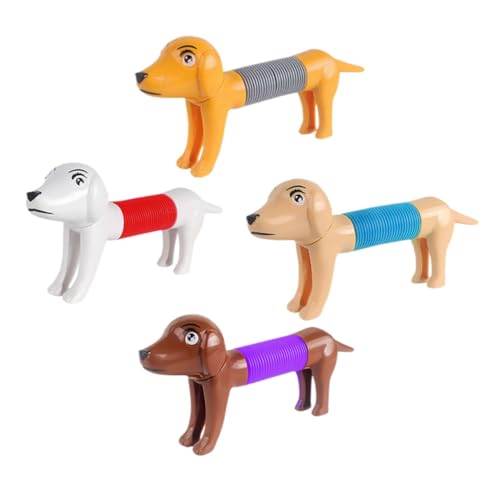 LRXIYODE 4Stücke Mini Dog Shaped Teleskopspielzeug Dehnbares Sensory Toy für Hunde Interaktives Partyspielzeug Robustes Beschäftigungsspielzeug als für Haustiere von LRXIYODE
