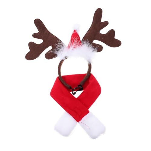 LRXIYODE Weihnachtliches Haustier Teilig aus Kurzem Plüsch mit Rentier Haarreif und Weichem Schal für Kleine und Mittlere Hunde Bequem und Modisch für Festliche Anlässe und Geschenke von LRXIYODE