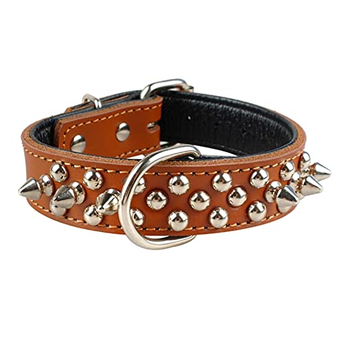 1 Pc Adjustable Leather Studded Rivet Dog Collar Durable d Dog Collars Necklace-Brown,L von LRZIN