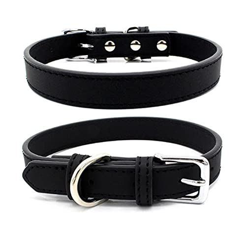 1 Pc Comfort Dog Cat Leather Collar Adjustable Pet Accessories for Small Dogs Puppy Mascotas Supplies-Black,M-Neck 30-38cm von LRZIN