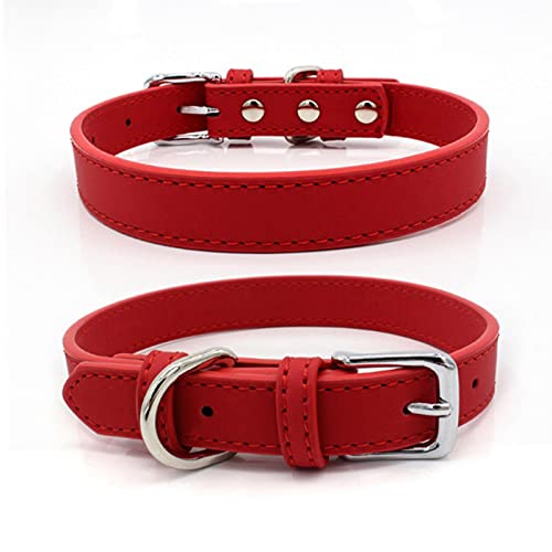 1 Pc Comfort Dog Cat Leather Collar Adjustable Pet Accessories for Small Dogs Puppy Mascotas Supplies-Red,M-Neck 30-38cm von LRZIN