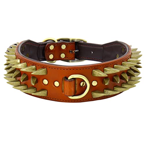 1 Pc Cool d Studded Leather Dog Collar Strong Big Dog Collars-Brown,XL von LRZIN