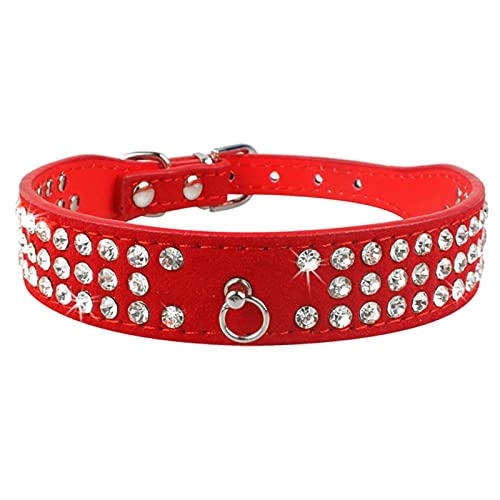 1 Pc Diamond Rhinestone Suede Leather Pet Dog Collars for Small Medium Dogs-Red,S von LRZIN