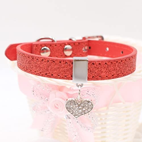 1 Pc Diamonds Rhinestone Love Heart Pet Collar for Small Dog Cat Leather Dog Collars Pet Dog Supplies-Red,S von LRZIN
