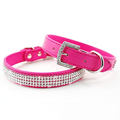1 Pc Dog Collar Rhinestone Leather Pet Dog Cat Puppy Collars Diamond Necklace for Small Medium Dogs Cats Chihuahua-Rose Red,M von LRZIN