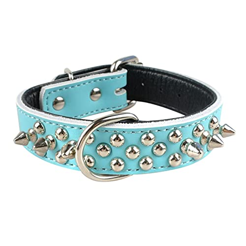 1 Pc Leather Dog Collar Soft Padded Dog Pet Collar Studded d for Small Medium Dogs-Blue,L von LRZIN