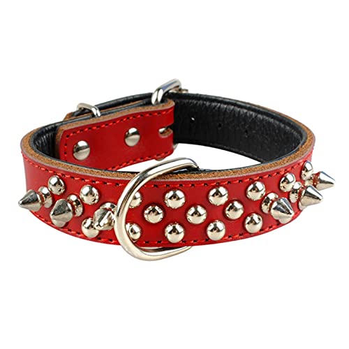 1 Pc Leather Dog Collar Soft Padded Dog Pet Collar Studded d for Small Medium Dogs-Red,M von LRZIN