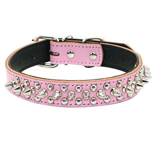 1 Pc Puppy Dog Collar Soft Leather Padded Small Medium Dogs Studded d Collars Necklace-Pink,25-33cm von LRZIN