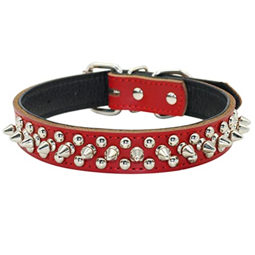 1 Pc Puppy Dog Collar Soft Leather Padded Small Medium Dogs Studded d Collars Necklace-Red,25-33cm von LRZIN