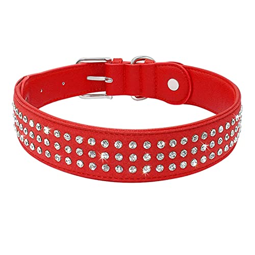 1 Pc Rhinestone Dog Collar Adjustable Crystal Diamond Leather Collar for Medium Large Dogs Black Red-Red,M von LRZIN