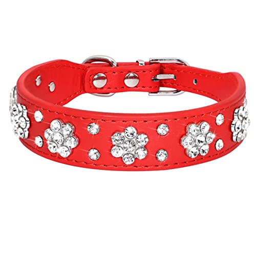 1 Pc Rhinestone Dog Collar Adjustable Pet Puppy Collars Leather Necklaces-Red,M von LRZIN