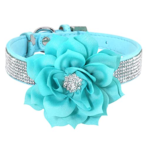 1 Pc Rhinestone Dog Collar Glitter Rhinestone Puppy Cat Collars with Flower Crystal Dogs Cats Necklace for Chihuahua-305 Blue,M von LRZIN