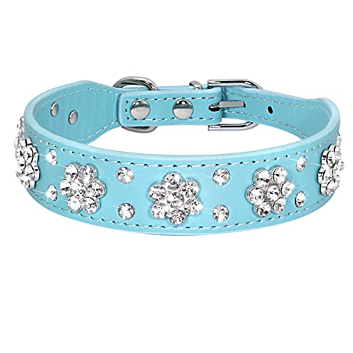 1 Pc Rhinestone Dog Collar Necklace Leather Cat Puppy Collars Necklaces with Crystal Pet Accessory-Blue,M von LRZIN