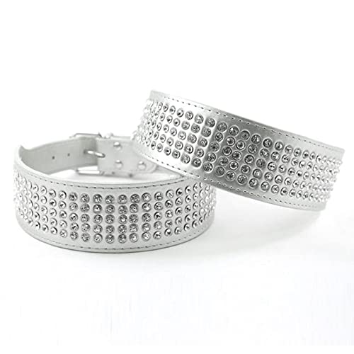 1 Pc Rhinestone Dog Puppy Pet Collars Full Diamante Leather Collar-Silver,L von LRZIN