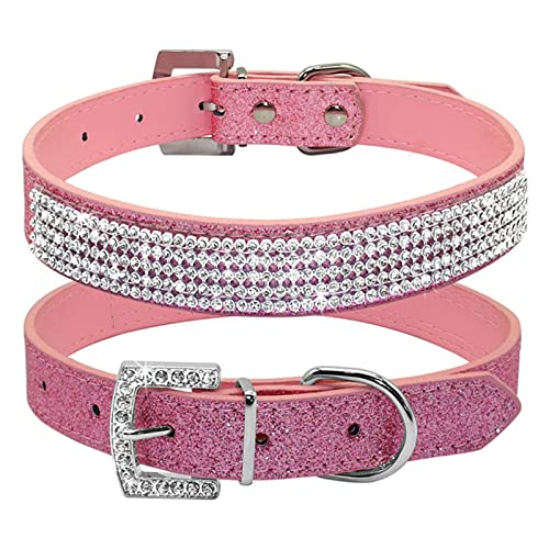 1 Pc Rhinestone Leather Cat Dog Collars Pink for Small Medium Dogs Chihuahua Yorkie-Pink,S von LRZIN
