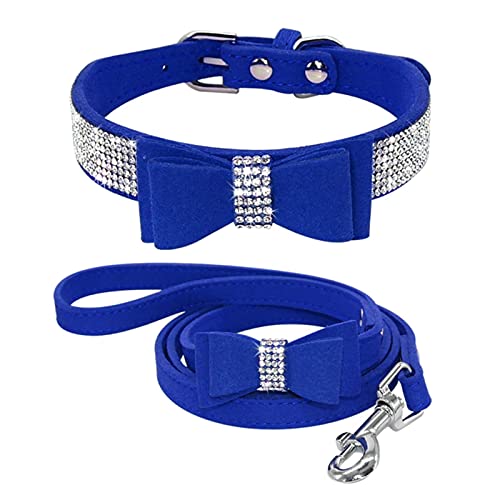 1 Pc Rhinestone Leather Dog Cat Collar Leash Set Crystal Diamonds Studded Cute Bowknot Puppy Small-Blue,XXS von LRZIN