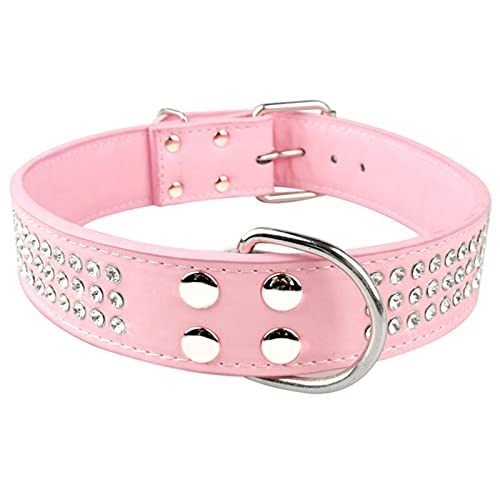 1 Pc Rhinestone Leather Dog Collars Crystal Diamante Collar Adjustable Pink for Medium Large Dogs Pet Product-Pink,M von LRZIN