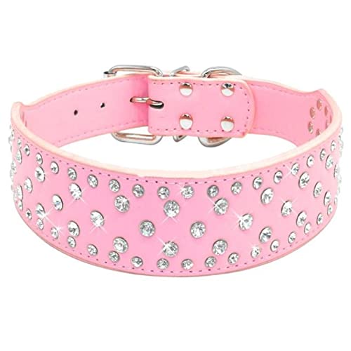 1 Pc Rhinestone Leather Dog Collars for Large Dogs Sparkly Crystal Diamonds Studded Pet Collars for Medium-Pink,S von LRZIN