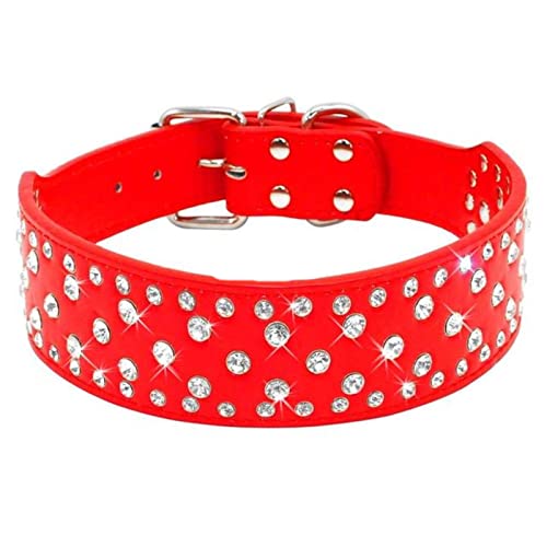 1 Pc Rhinestone Leather Dog Collars for Large Dogs Sparkly Crystal Diamonds Studded Pet Collars for Medium-Red,L von LRZIN