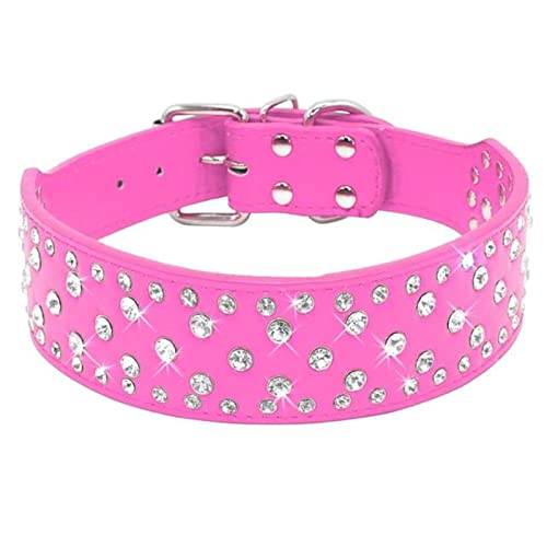 1 Pc Rhinestone Leather Dog Collars for Large Dogs Sparkly Crystal Diamonds Studded Pet Collars for Medium-Rose,S von LRZIN