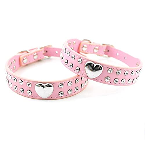 1 Pc Rhinestone Puppy Dog Collar Pink Color Cat Necklace Bling Heart Studded for Chihuahua Small to Medium Dogs-Pink,M von LRZIN