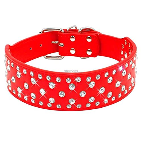 1 Pc Rhinestones Pet Dog Collars Sparkly Crystal Diamonds Studded Leather Collar-Red,L von LRZIN