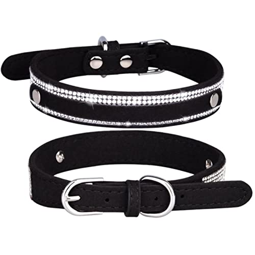 1 Pc Soft Adjustable Suede Leather Puppy Dog Collar Rhinestone Cat Pet Pink Collar Suit Pet Supplies Dog Supplies-Belt Black,XL von LRZIN