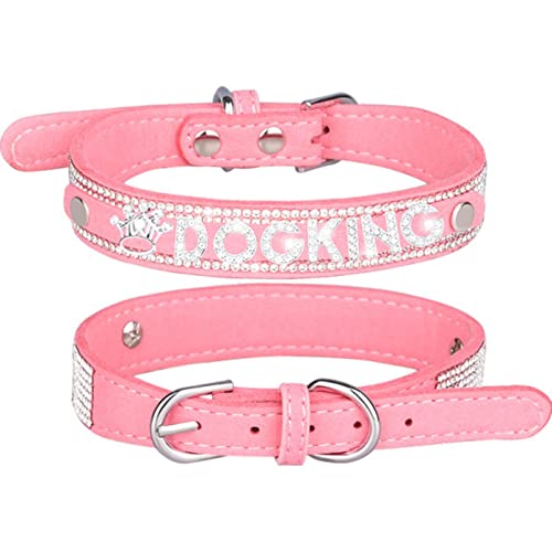 1 Pc Soft Adjustable Suede Leather Puppy Dog Collar Rhinestone Cat Pet Pink Collar Suit Pet Supplies Dog Supplies-Belt pink,M von LRZIN