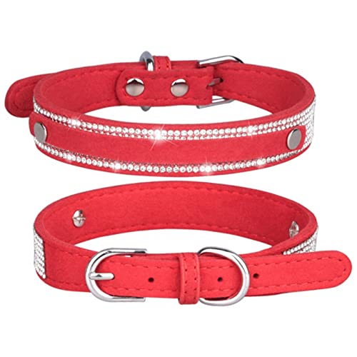 1 Pc Soft Adjustable Suede Leather Puppy Dog Collar Rhinestone Cat Pet Pink Collar Suit Pet Supplies Dog Supplies-Belt red,XS von LRZIN