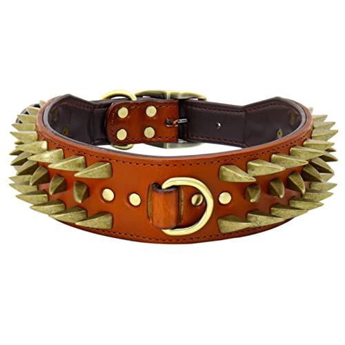 1 Pc Studded Dog Collar Durable Leather Dogs Collars Medium Large Dogs Training Collar German Shepherd-Brown,XL von LRZIN