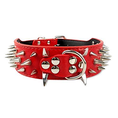 1 Pc Wide Sharp d Studded Leather Dog Collars Pitbull Bulldog Big Dog Collar Adjustable-Red,S von LRZIN