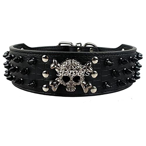 1 Pc d Studded Leather Dog Collar Bullet Rivets with Cool Skull Pet Accessories-Black,XL von LRZIN