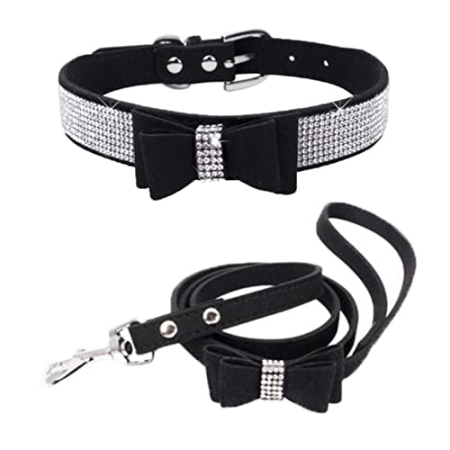 1 Stück Hundehalsband Hundeleine Schleife Dekoration Hundegeschirr Halsband Chihuahua Leder Hundeset-schwarzes Halsband-Leine, XS30CMx1.5CM von LRZIN