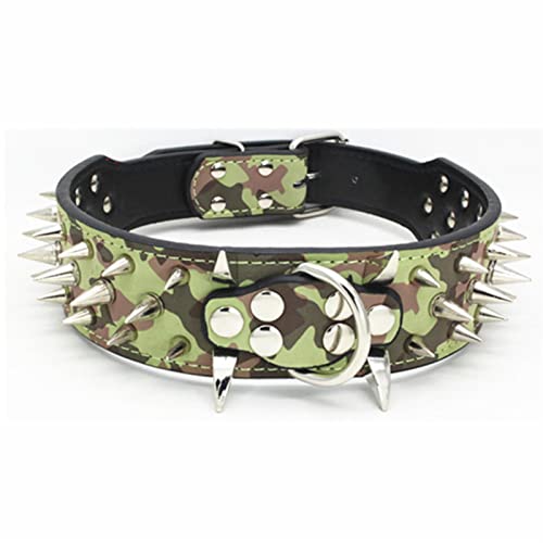 1 Stück Rivet Hundehalsband Breite Anti-Biss-Leder-Hundehalsbänder Pitbull Großer Hundehalsband-Armeegrün,L von LRZIN