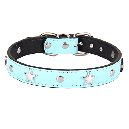 1 Stück Sternbesetztes Hundehalsband aus Leder für Welpen, Halsband für Katzen, Haustierbedarf, Chihuahua-Halsbänder, Blaues Hunde- und Katzenhalsband, M von LRZIN