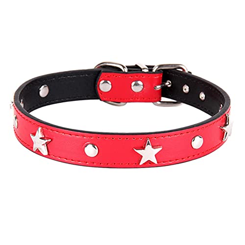 1 Stück Sternbesetztes Hundehalsband aus Leder für Welpen, Halsband für Katzen, Heimtierbedarf, Chihuahua-Halsbänder, rotes Hunde- und Katzenhalsband, M von LRZIN
