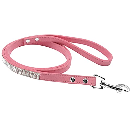 1 Stück Strass Hund Katze Halsbänder Leder Haustier Welpe Kätzchen Halsband Spaziergang Leine Lead-Pink Leine,M von LRZIN