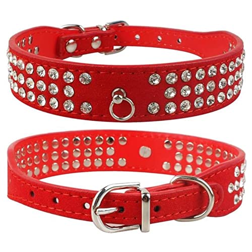 1 Stück Strass Hundehalsband Wildleder Diamante Katze Welpenhalsbänder Für Kleine Mittelgroße Hunde Chihuahua Yorkshire-Rot,S von LRZIN