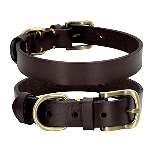2 Stück Leder Hundehalsband Langlebig Haustier Hundehalsbänder Welpenhalsband Einstellbar-Dunkelbraun,XL von LRZIN