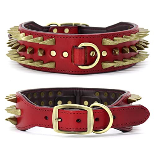 2 Stück Leder-Hundehalsband für große Hunde mit Nieten besetzte mittelgroße Hunde-Haustierhalsbänder-Rot,XL von LRZIN